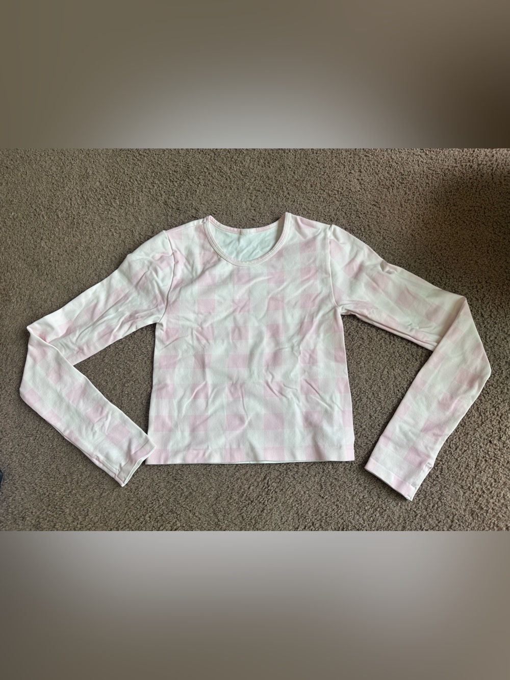 Fabletics Pink and White Checker Long Sleeve Top